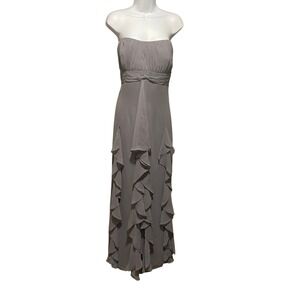 Bari Jay Women Prom Strapless Babydoll Ruched Ruffled Gown 20 Grey Ethereal Flow